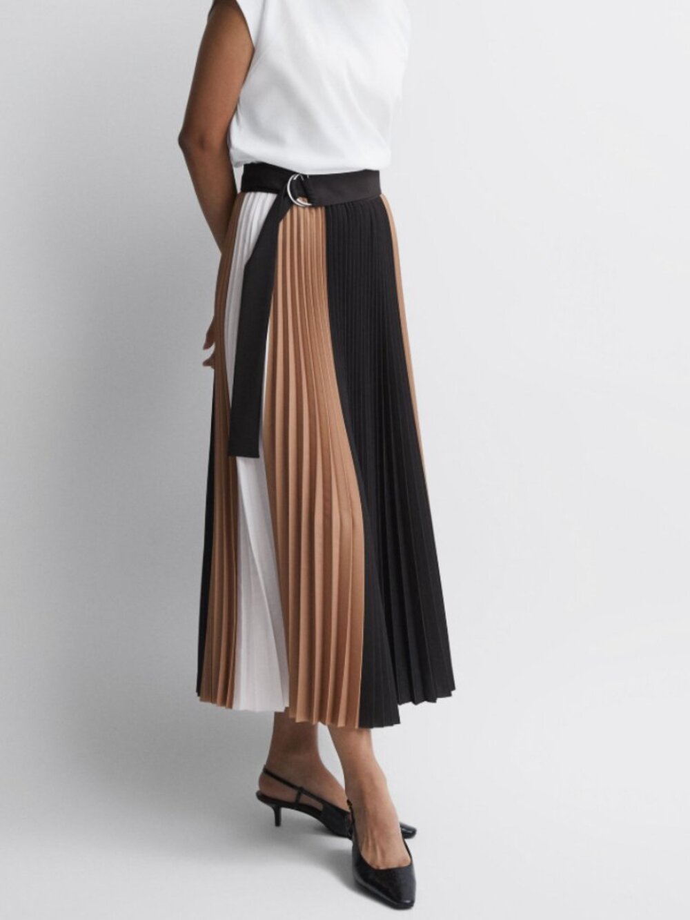 REISS  Ava Block-Print Pleated Woven Maxi Skirt With Belt